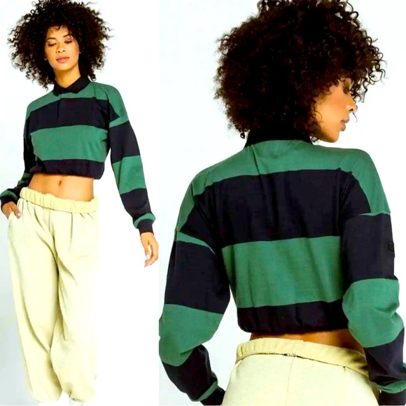 BDG Urban Outfitters Rugby Stripe Tee in Green & Navy SIZE LARGE - Picture 1 of 8